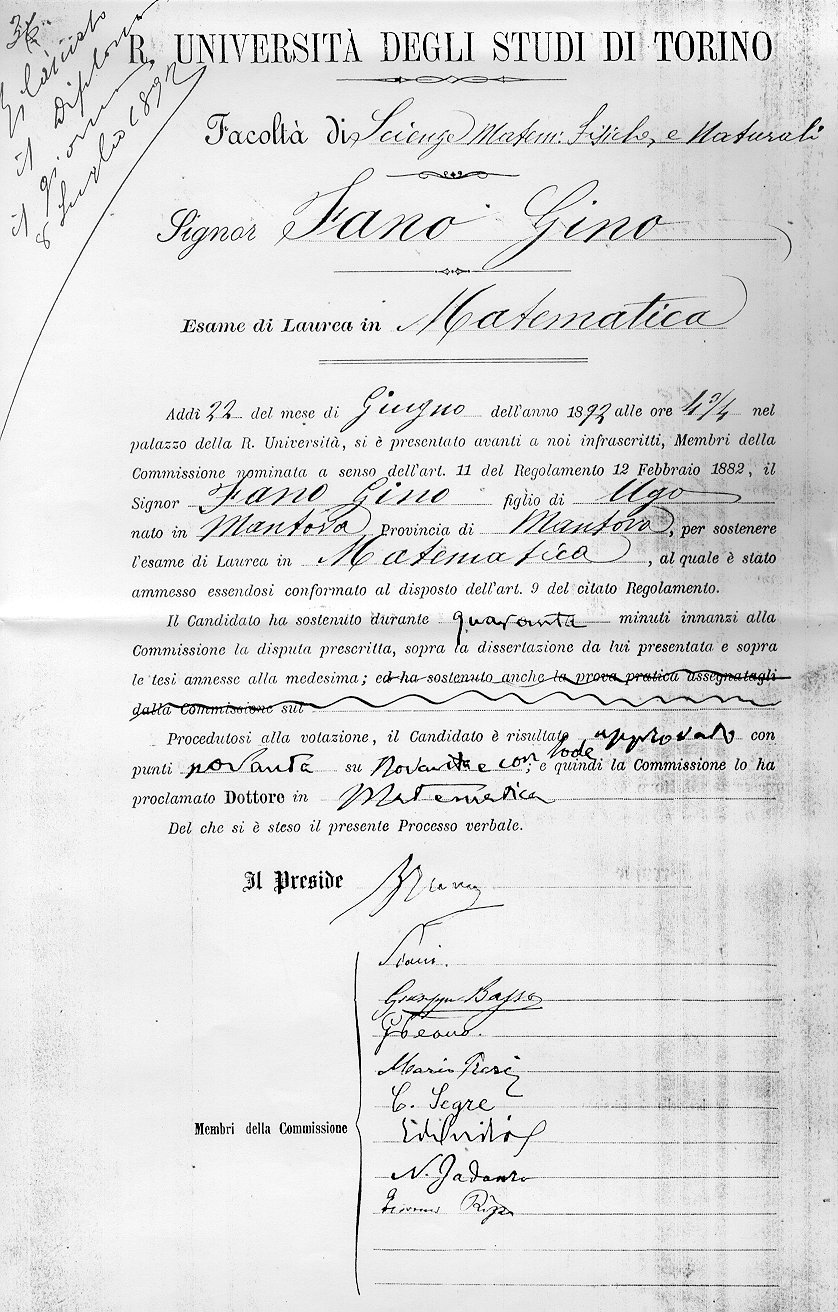 Certificato di Laurea Fano