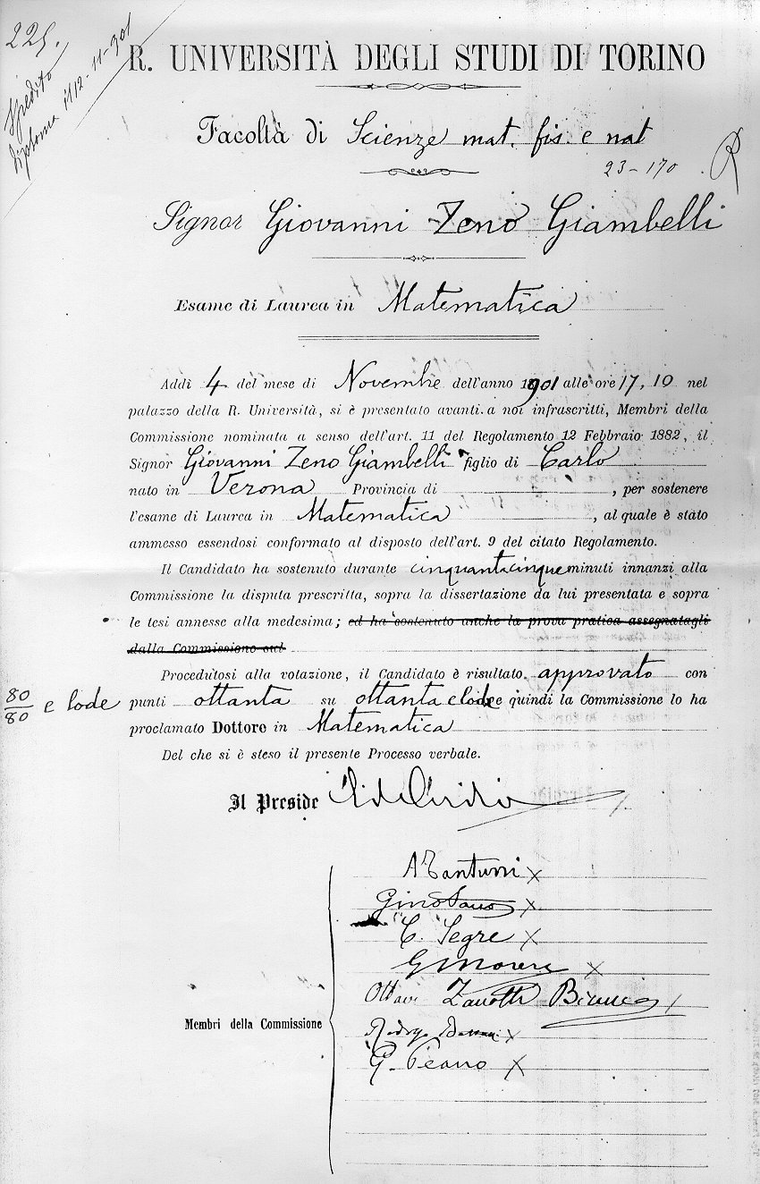 Certificato di Laurea Giambelli