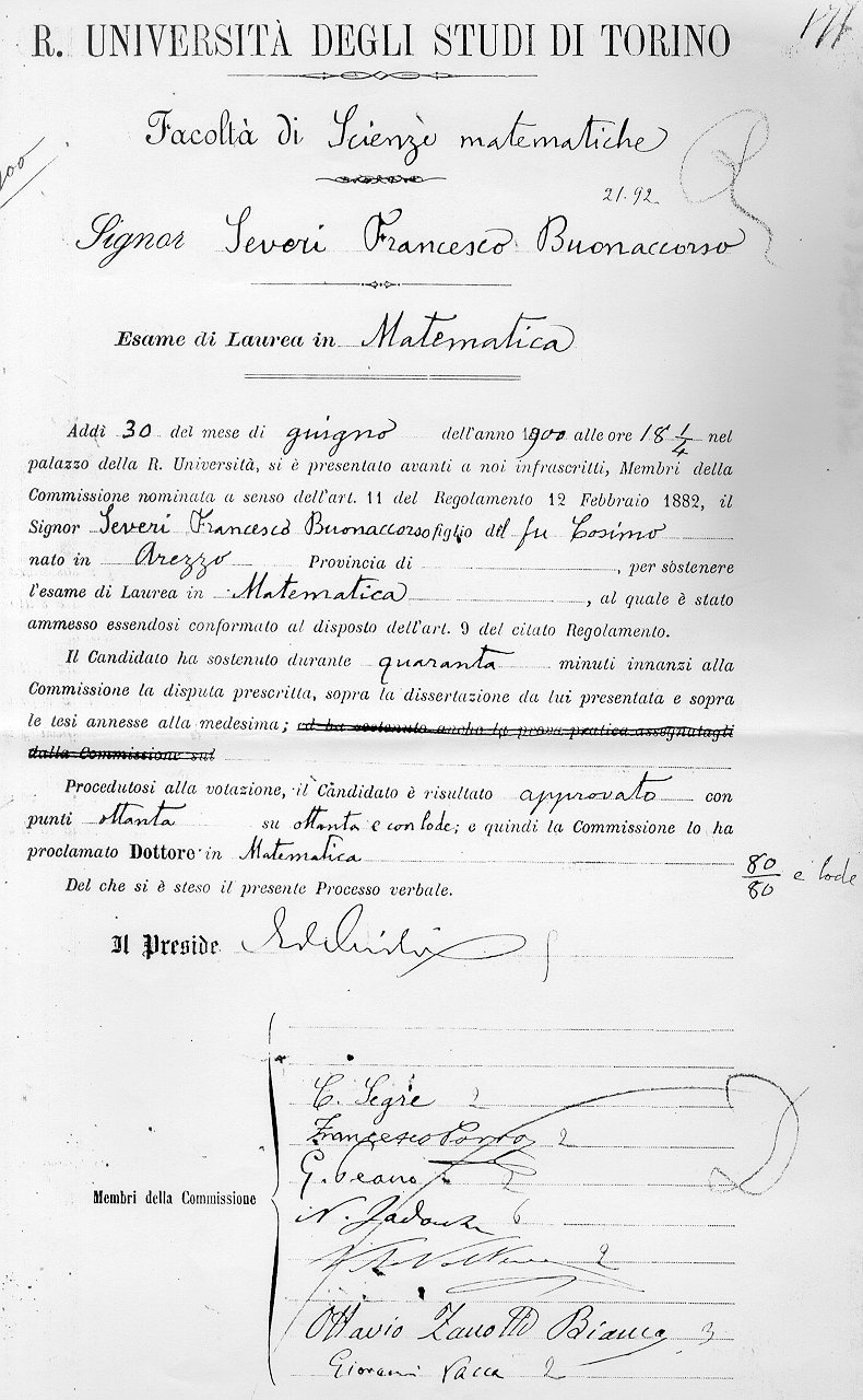 Certificato di Laurea Severi